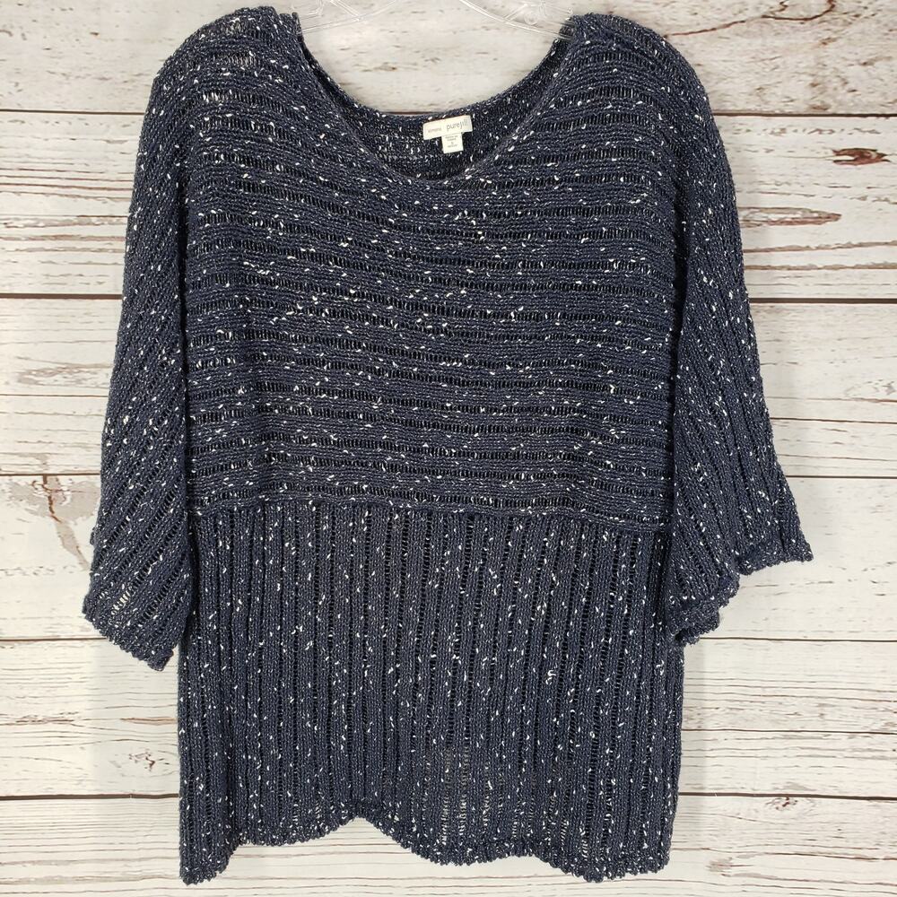 PureJill Missy Blue White Kimono Knit Light Sheer Sweater Top Size Small